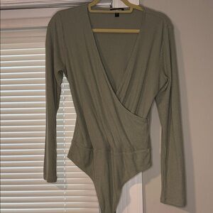 Express Olive Wrap Bodysuit